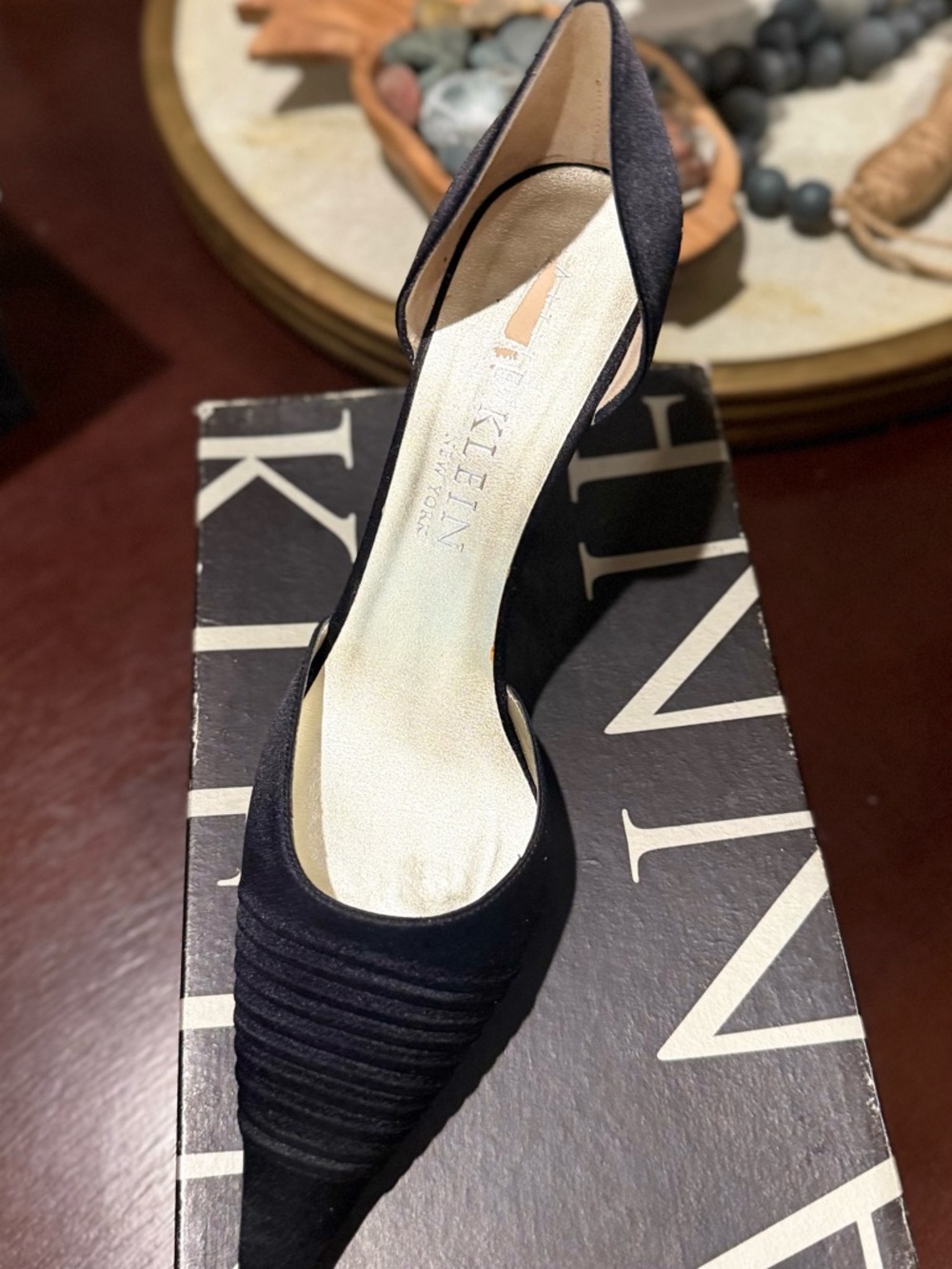Anne Klein Black Pointed D'Orsay Pump with Pleated Toe - Picture 2 of 4